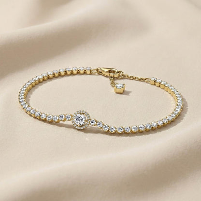 Pandora Timeless Teniska Narukvica Sparkling Halo (Posebna Pandora legura metala s 14k pozlatom)