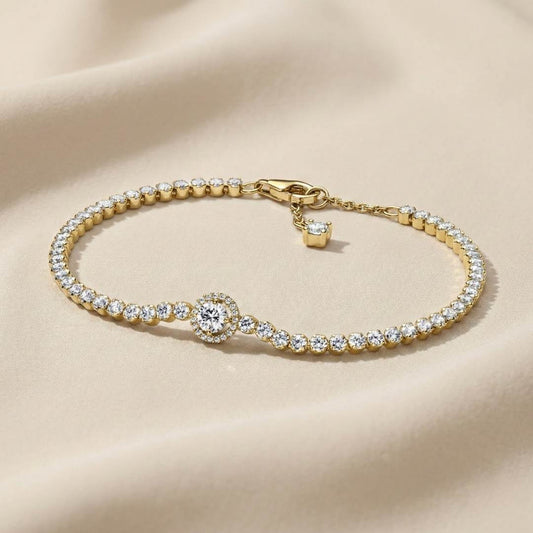 Pandora Timeless Teniska Narukvica Sparkling Halo (Posebna Pandora legura metala s 14k pozlatom)