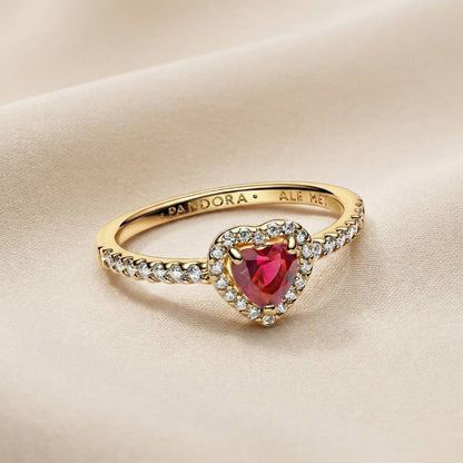 Pandora Timeless Prsten Crveno Srce s Pavé Sjajem (Posebna Pandora legura metala s 14k pozlatom)