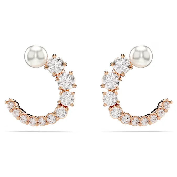 Swarovski Matrix Pearl Hoop Naušnice (Rose Gold Plated, Crystal Pearl)