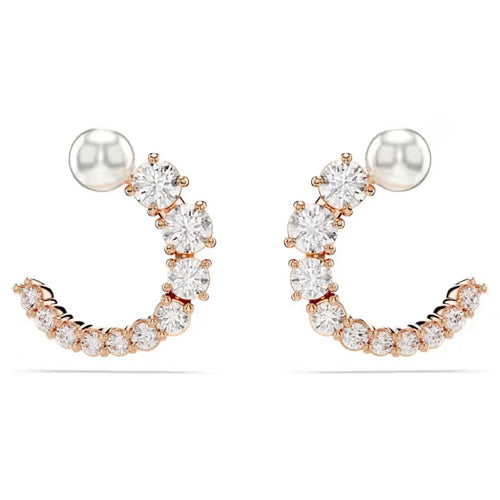 Swarovski Matrix Pearl Hoop Naušnice (Rose Gold Plated, Crystal Pearl)